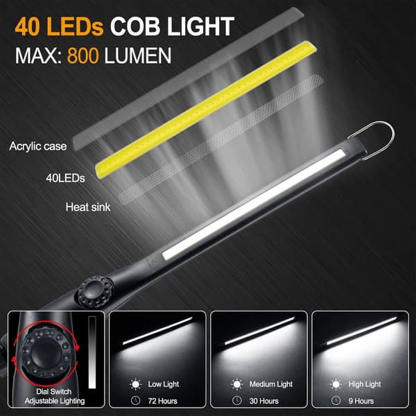 LED arbeidslys - 750 lumen oppladbar COB arbeidslys, wit