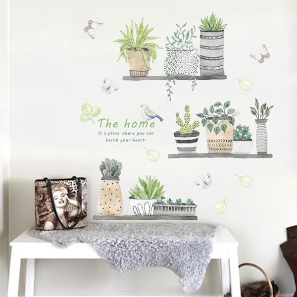 Fjernet væg(30*90CM) klistermærke akvarel grønne planter klistermærke