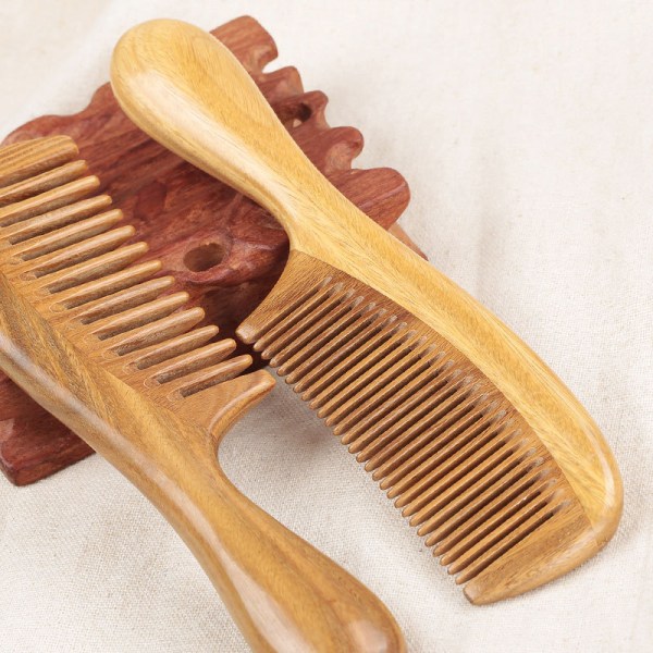 (fintann kam) Håndlaget naturlig sandeltre hårkammer Anti-St