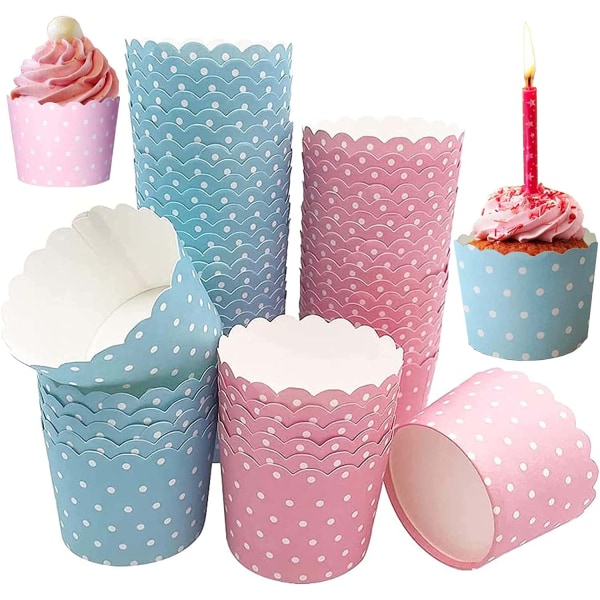 Pink, blå - 100 cupcake wrappers, cupcake wrappers til fødselsdag
