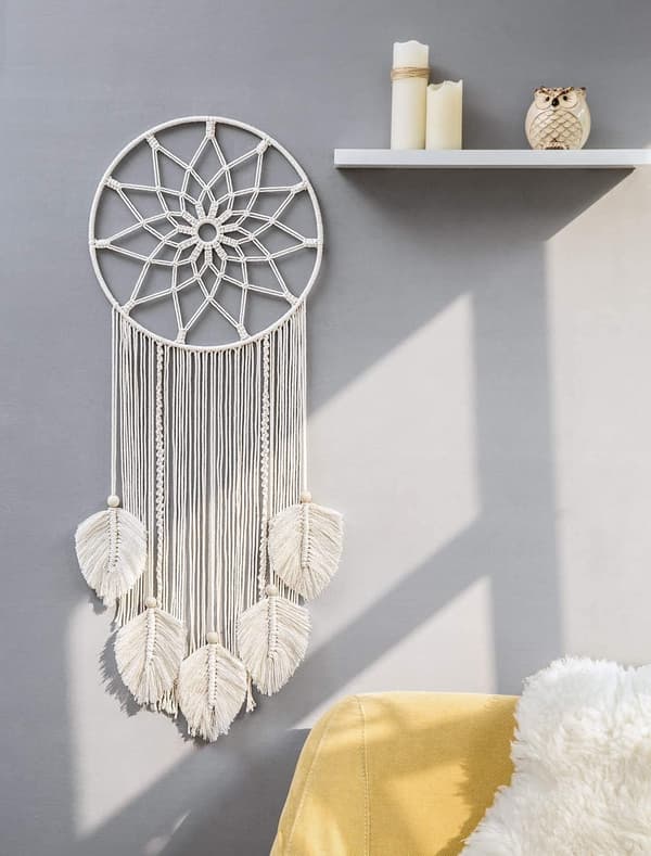 Suuri unelmakaappari Macrame Boho seinävaate koriste kudottu höyhen