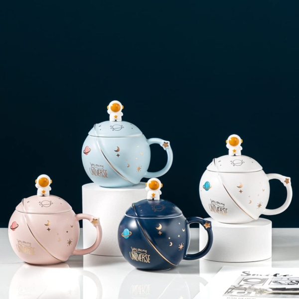 Nyhed søde krus Keramiske kaffe te kopper med låg Astronau