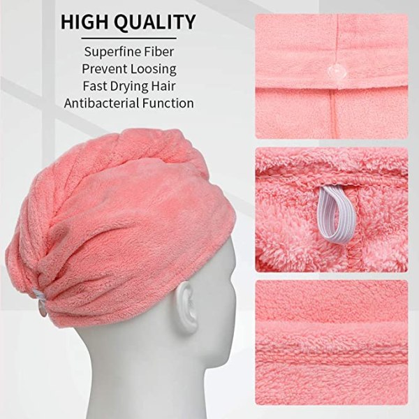(rosa, blå, grå) Hårhåndkle, 3 stk hårtørkehåndklær, Super Abso
