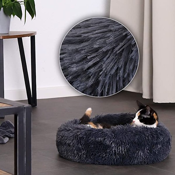 (S) 40 cm Ø Mørkegrå Rund Kurv Hundeseng Katteseng Donut