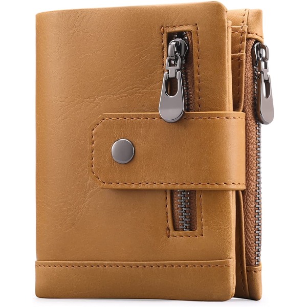 Khaki - RFID-blockerande plånbok för män i äkta läder, herrbifold