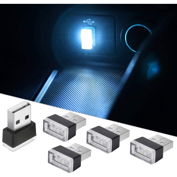 5kpl Ice Blue Auton LED-tunnelmavaloja, Plug-in Lights 5V Mini