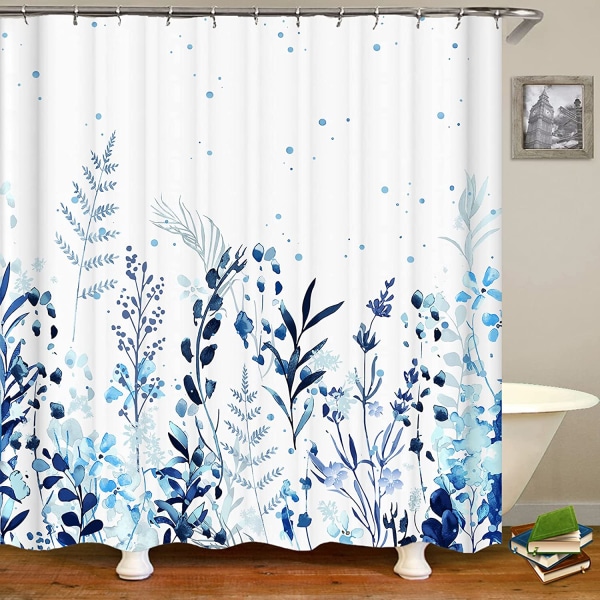 Shower Curtains, Fabric Shower Curtain Liner Blue Plants Whi