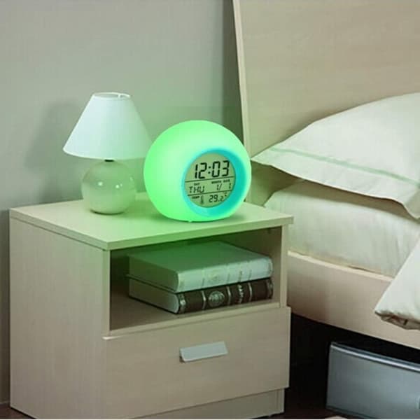 Blå digital väckarklocka för barn, LED med väckningsljus, snooze