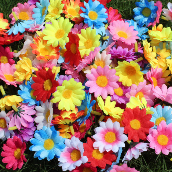 100 stk Solsikkehoder Mini Blomster Gerbera Daisy Kunstig Dekor