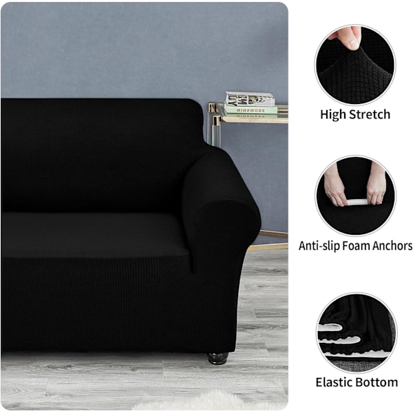 Sofa Betræk til 3-Sæders Sofa - Strækbar Sofa Betræk (Sort)