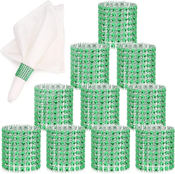 (Grön, 50 st) Servettringar Bling Rhinestone Servettringar Bröllop