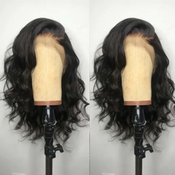 Kort Paryk Naturlig Sort Bølget Paryk Lace Front Parykker til Kvinder Natur