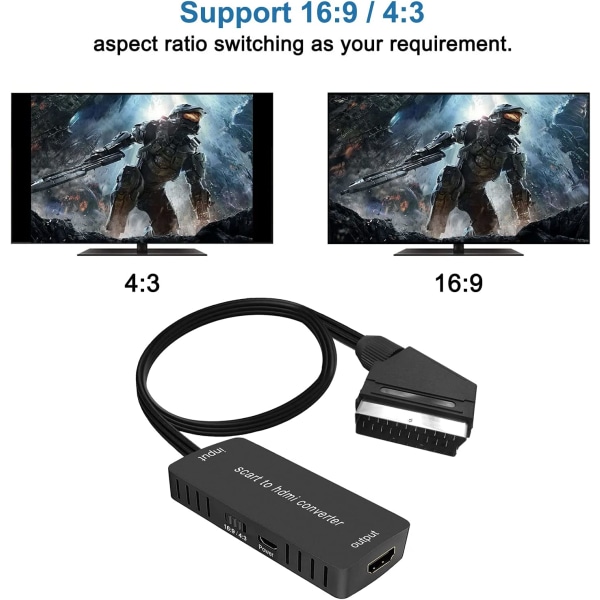 Konverter til HDMI, HDMI 16 indgang/udgang: 9/4:3 lyd/videoadapter