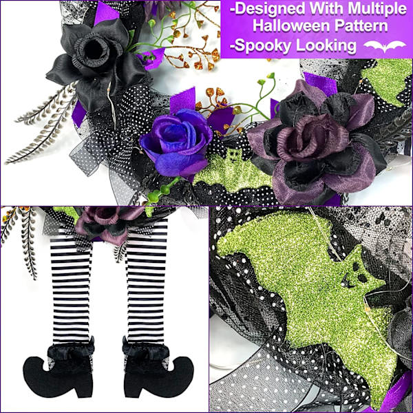 16 x 28 tum Förbelyst Halloween Häxben Krans för Dörren