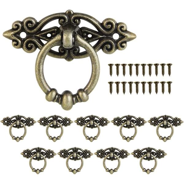 10-pack antika handtag i zinklegering, vintage skåphandtag, äldre