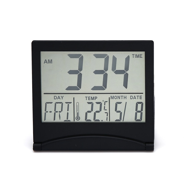 Digitaalinen LCD-pöytäkellon lämpötila Matkaherätyskello (musta)
