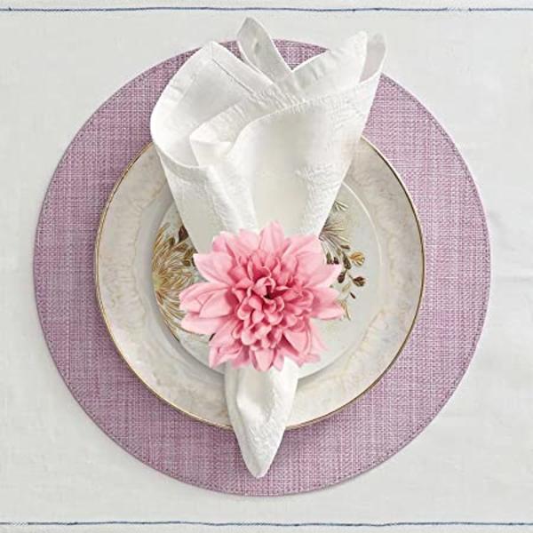 Handgjorda blomservett-ringar, set om 6, konstgjorda rosa dahlia-servett-ringar