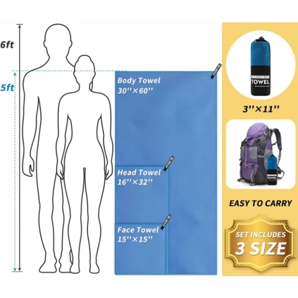 Mikrofiberhåndklæde – størrelser – kompakt, ultralet og hurtigtørrende