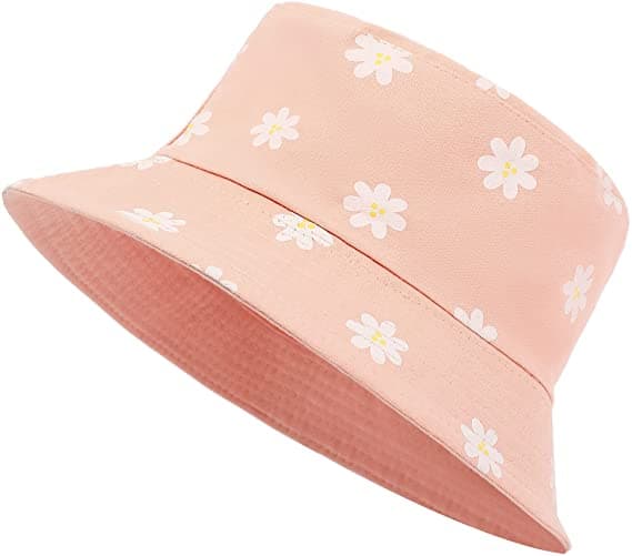 Pinkfarvet Bucket Hat til kvinder, vendbar solhat til piger