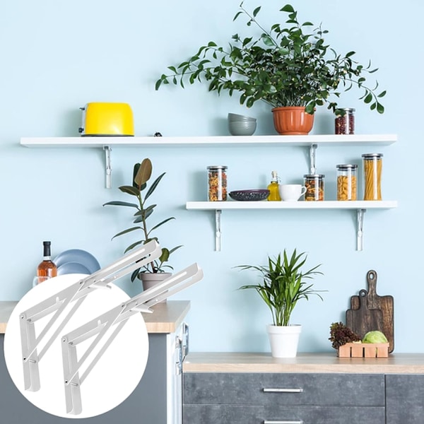 Folding Bracket 400mm, 2 stk. Svart Folding Console Bracket, Folding Shelf Brackets Load, Heavy Duty Retractable Foldi