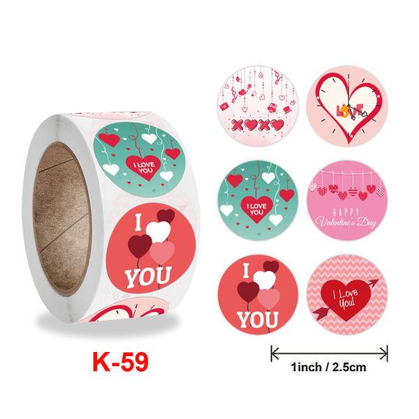 I LOVE YOU Stickers Roll 500pcs, 6 Colors Valentine's Day Sticke