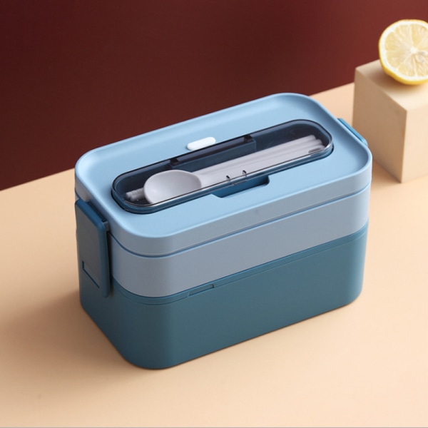 Sininen - Bento-laatikko, 1600ml bento-laatikko ruokailuvälineillä, vuotamaton taivutettu
