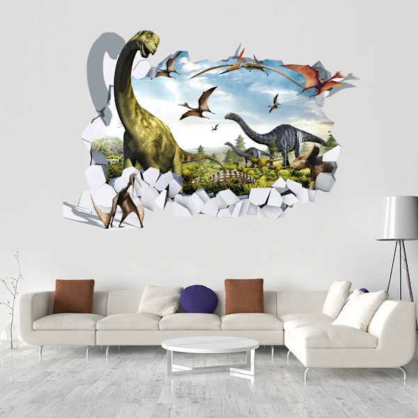 3D väggdekaler trasig vägg dinosaurie vardagsrum sovrum de