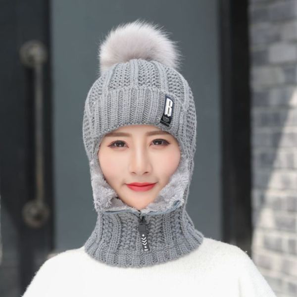 1 topp ull stickad hatt skidhatt set vindtät vinter utomhus gray