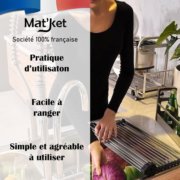 Rul op-foldbar sort opvaskestativ i rustfrit stål