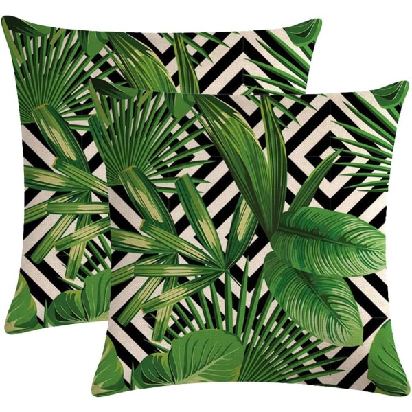 2Pak tropiske grønne blader Putetrekk med geometrisk Ba