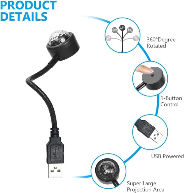 LED-takatmosfærelys, USB-lydaktiverte bilstjernlys P