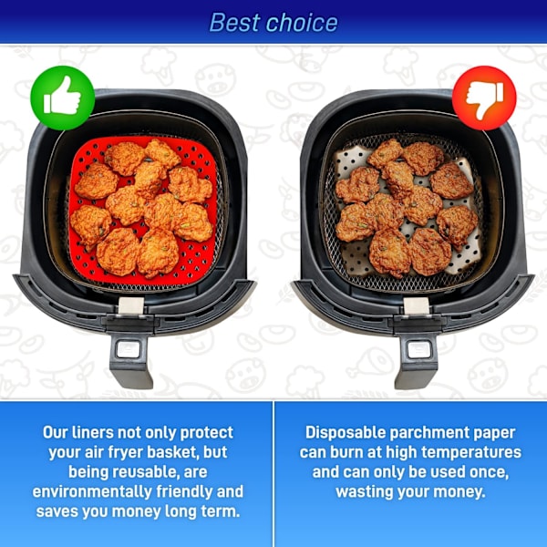 2-pack Återanvändbara Silikon Luftfritös Foder med Luftfritös Magnet