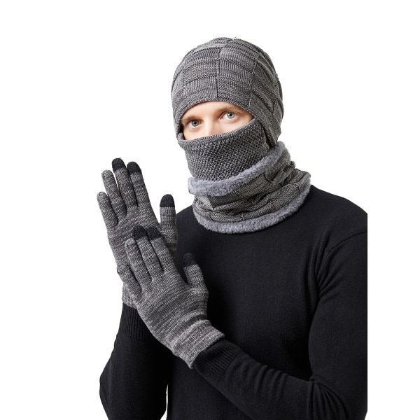 Varm 4-delt lue, skjerf, maske og hansker for menn og kvinner (