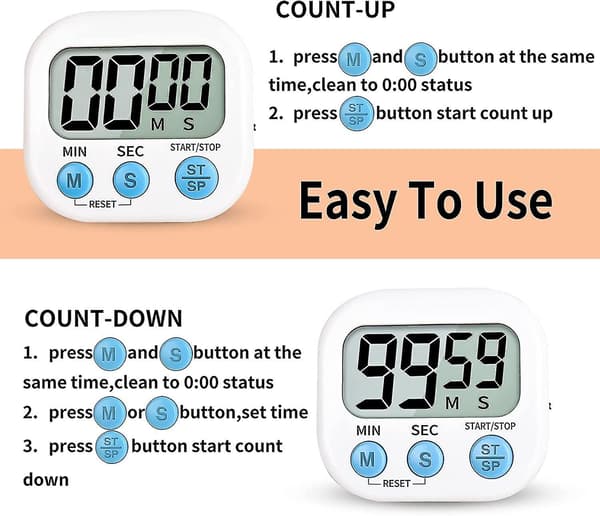 Jinyu Timer for barn, kjøkken timer digital, magnetisk bakside, høy ring