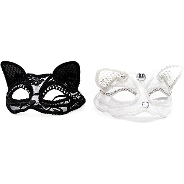 Cat Masquerade Mask Ylellinen seksikäs kissanaamio helmillä koristelu V