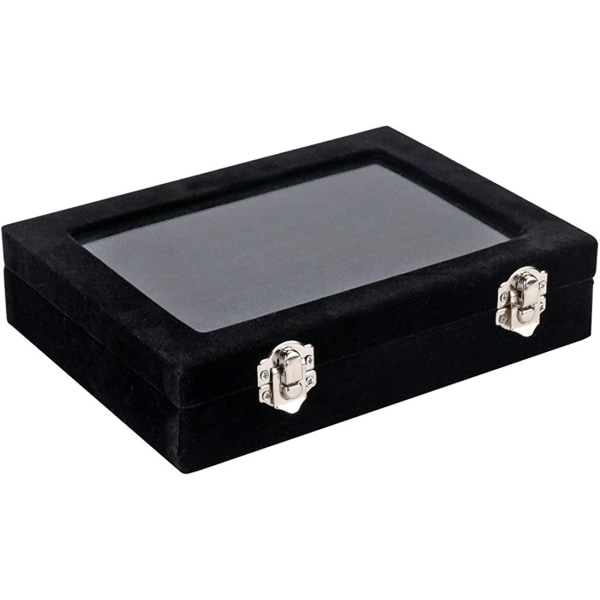 20 x 15x 5 cm Sort, Smykkeskrin Display Case Vand Vlour Kan rumme op til 48 ringe - Perfekt til ringe, øreringe og manchetknapper