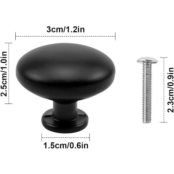 10 stk. sorte skuffedørhåndtak, 30 mm møbelknott, enkel rund