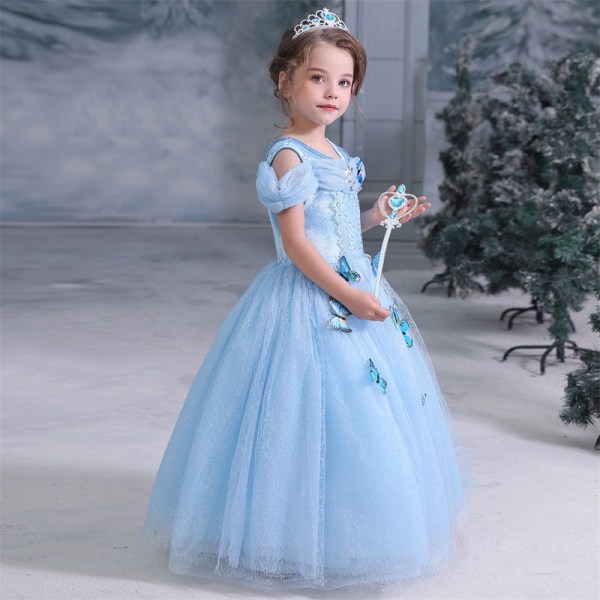 Prinsessa Cinderella Dress Tyttö Prinsessa Butterfly Mekko Tuhkimo