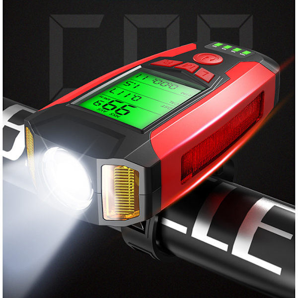 LED Cykel Forlygte, Cykelhastighedsmåler Med Horn 130 Db, USB Opladning