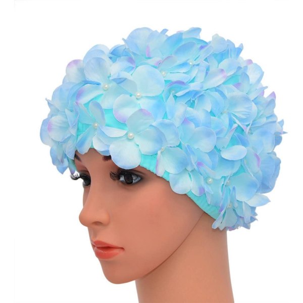 Blå - Retro Blomster Badehætte til Kvinder