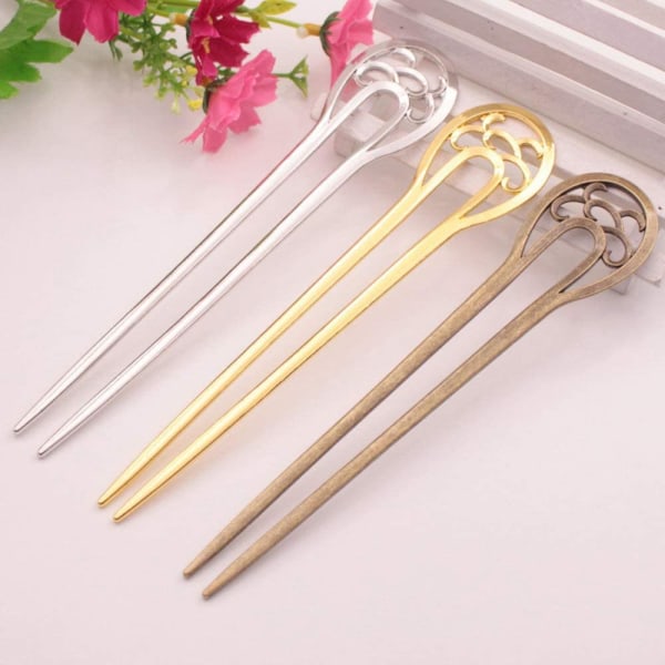 Set of 3 Metal U-Shaped Hair Pins for Women, 16cm