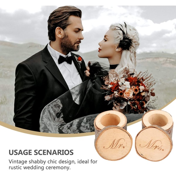 2 st Mr & Mrs ringask, bröllopsringask, bröllopsring i trä
