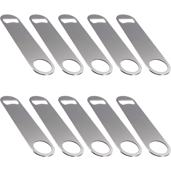 Set of 10 Flat Stainless Steel Bottle Openers with Silver Coated