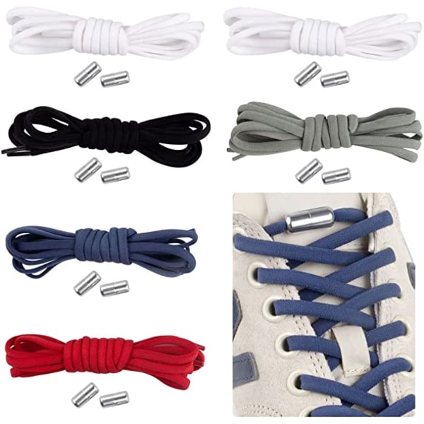 6 par universelle elastiske snørebånd til børn og voksne, med