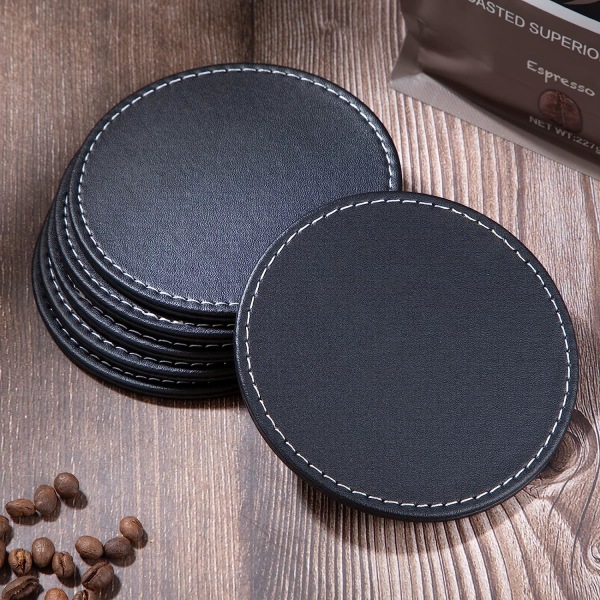 Runde coasters blå pu læder TABLE MAT coasters med kaffe, t