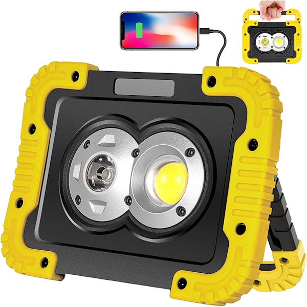 Oppladbar arbeidslampe, 3000 lumen LED arbeidslampe med spot