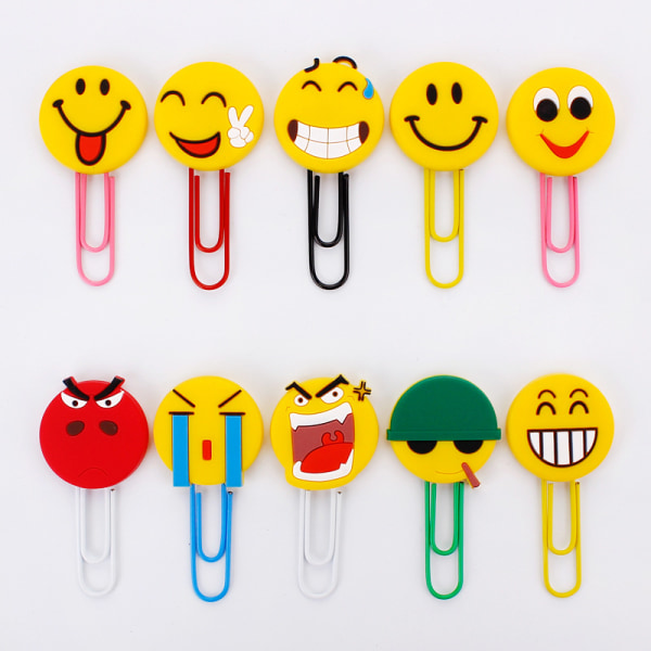 10 STK søde emoji-bogmærker, sjovt papirklip-bogmærke, nyhed E