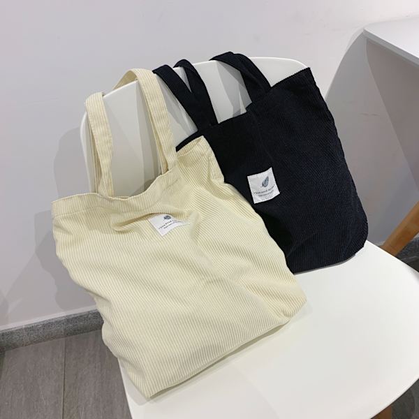 Kordväv Tote Bag Axelväska Shopping Tote Bag（Vit）