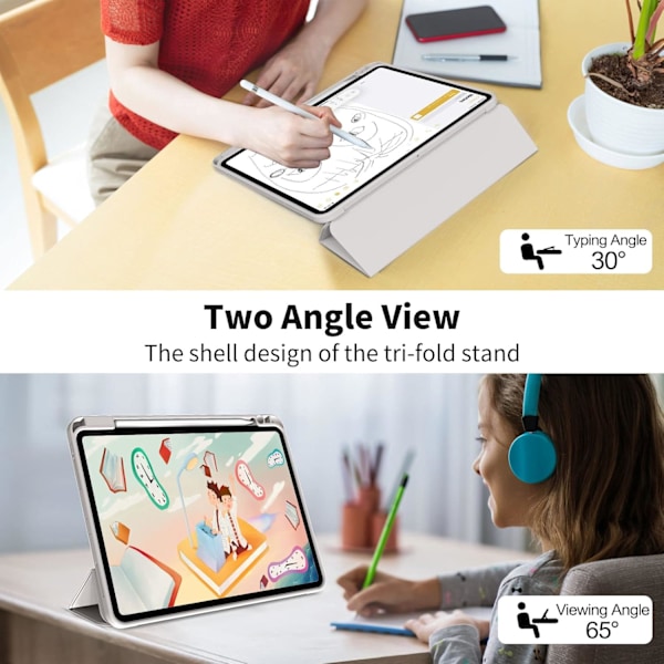 Grått, skyddande fodral för iPad Pro 11-tum (18/20/21/22), med pennhållare, ultratunt trefaldigt smart skydd, stöder Pen C