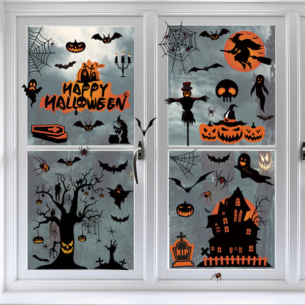 8 arks Halloween-vinduesmærkater, dobbeltsidet uhyggelig aftagelig W